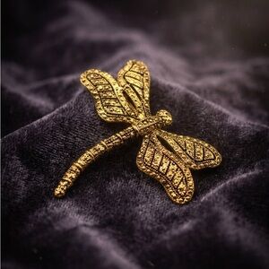 Vintage Gold-Tone Textured Dragonfly Brooch